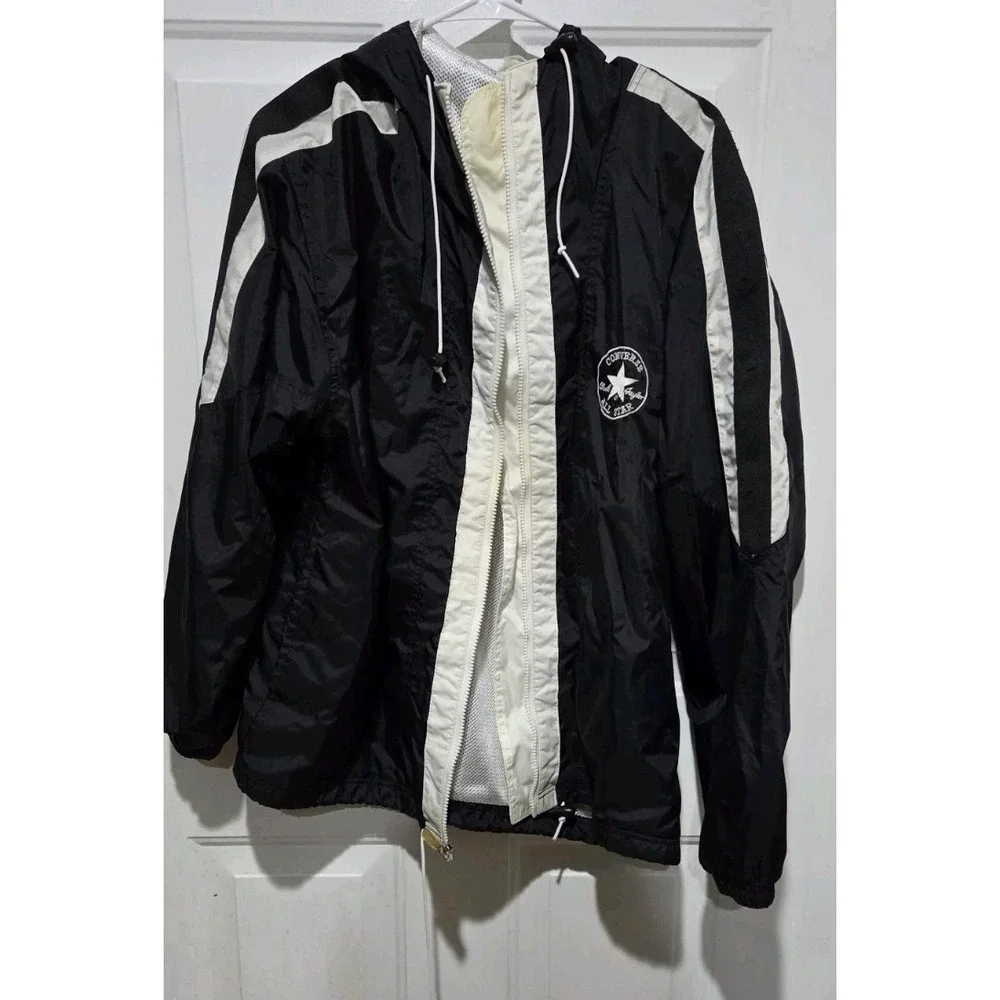 Converse Chuck Taylor All Star Vtg Black Hooded Full Zip Windbreaker Men XL